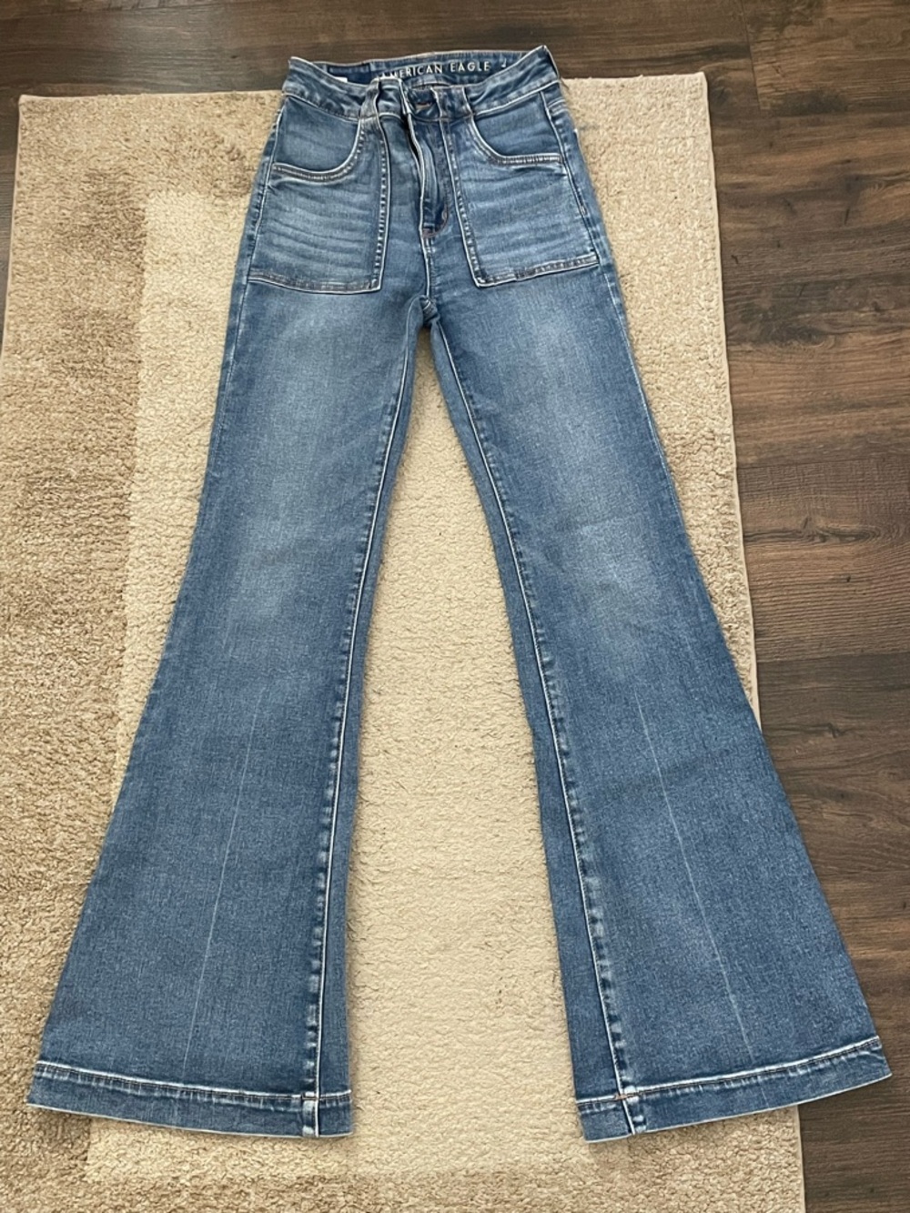 American Eagle Outfitters Medium Blue High-Rise Flare Jeans